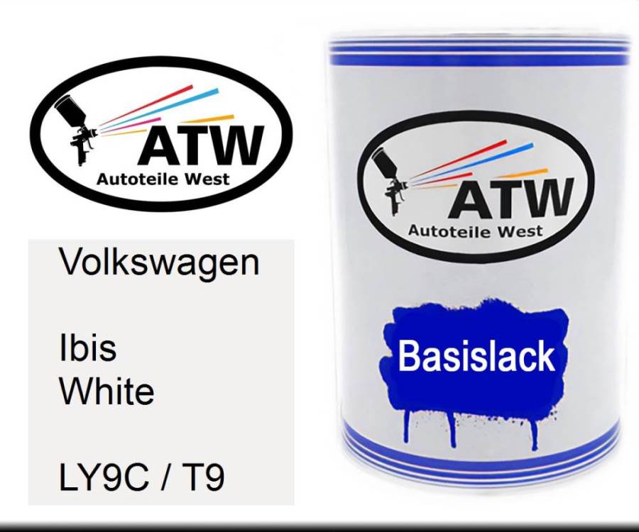 Volkswagen, Ibis White, LY9C / T9: 500ml Lackdose, von ATW Autoteile West.